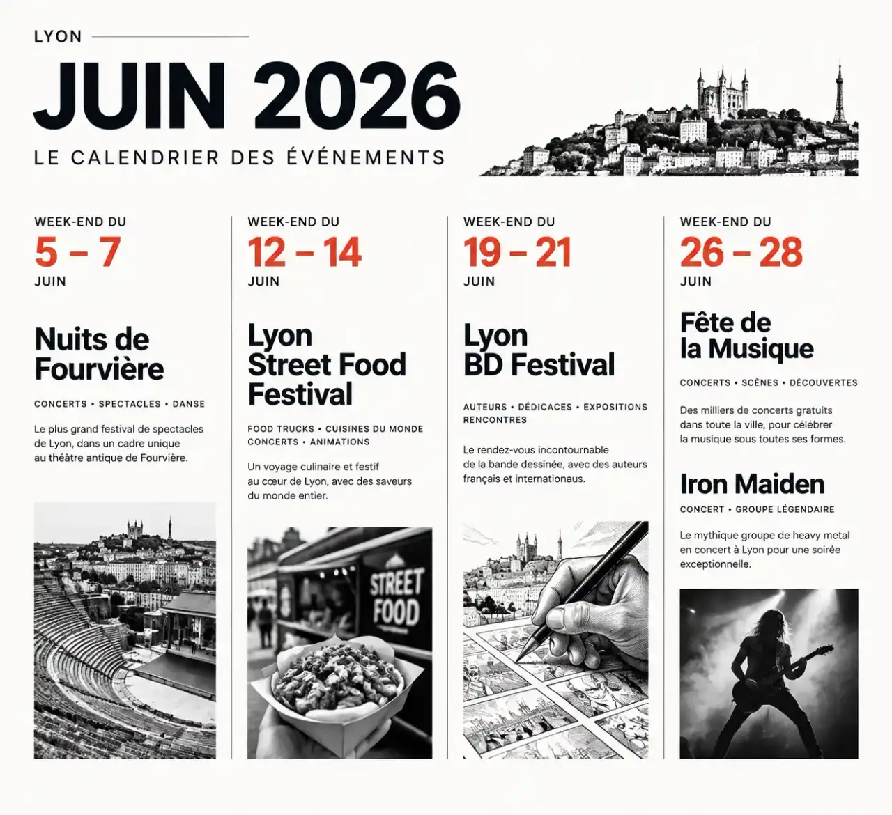 Calendrier des événements à Lyon en juin 2026 classés par week-end