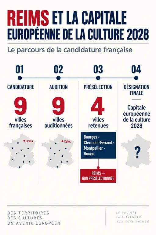 Infographie Reims capitale européenne de la culture 2028 : candidature non présélectionnée