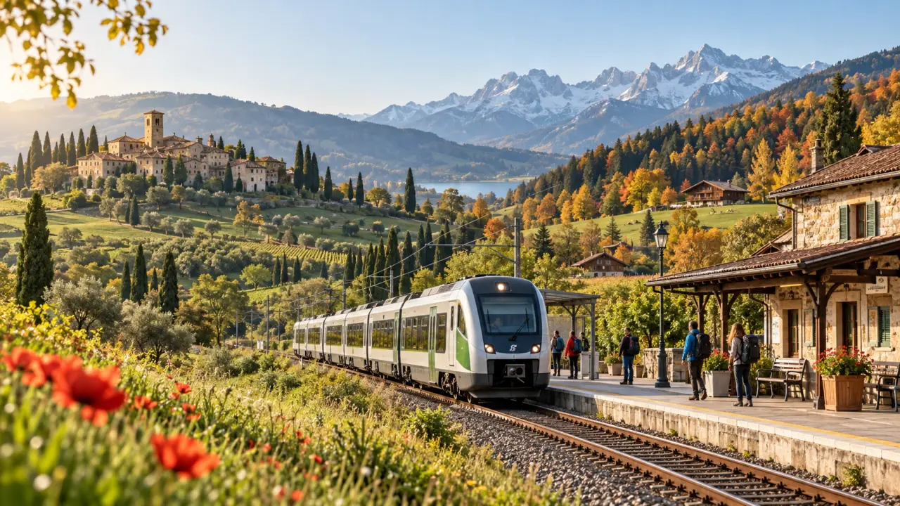 Train régional traversant les paysages de Toscane et de Bavière