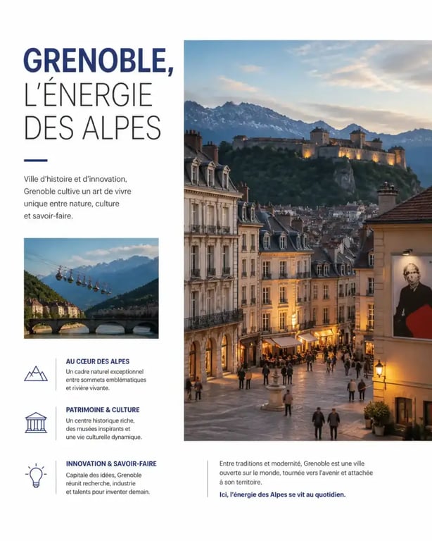 Grenoble culture : vue du centre ancien et de la Bastille dans les Alpes