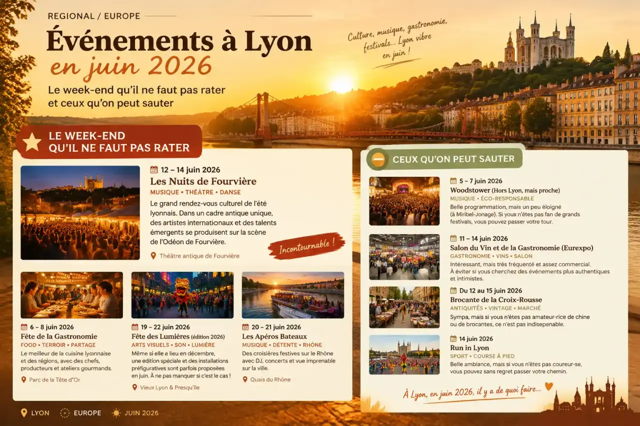 Événements à Lyon en juin 2026 : le week-end qu'il ne faut pas rater et ceux qu'on peut sauter